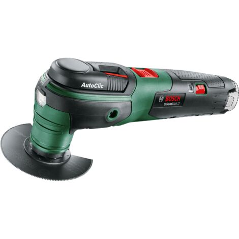 Outil multifonction sans fil Bosch UniversalMulti 12 (sans batterie, système 12 volts, pour accessoires Starlock, jeu de papier de verre 6 pièces, 4 accessoires)
