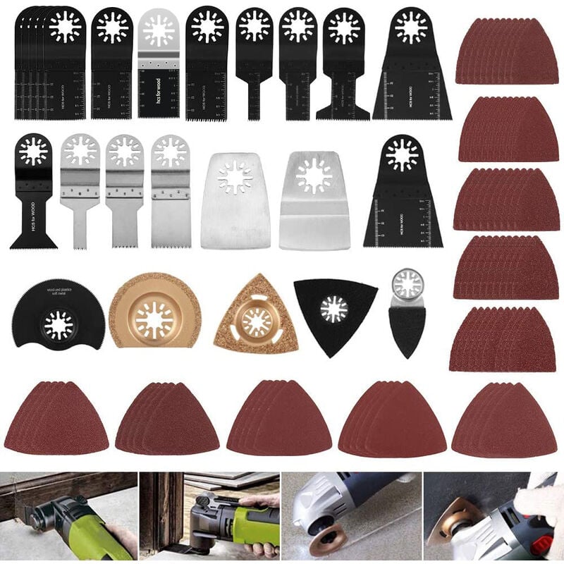 Outil Multifonction Saw Blades Accessoires Kit, 100pcs Oscillating Multimaster Lames, Compatible avec les marques Fein, Multimaster, Makita, Bosch,