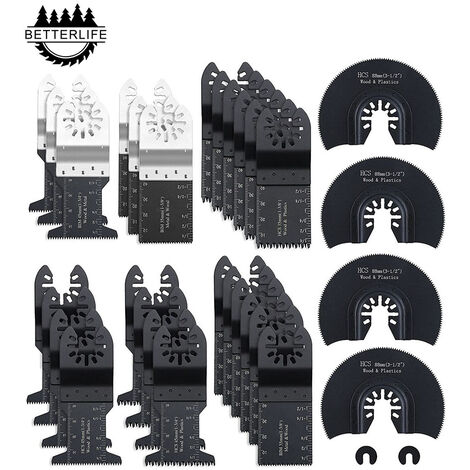 GRECQUEMYTH Outil Multifonction Saw Blades Accessoires Kit，Betterlife 32 Pcs Accessoires d'outils Oscillants Multifonctions Lame de scie universelle pour Fein Multimaster, Dremel, Bosch, Makita, Dewalt et plus encore