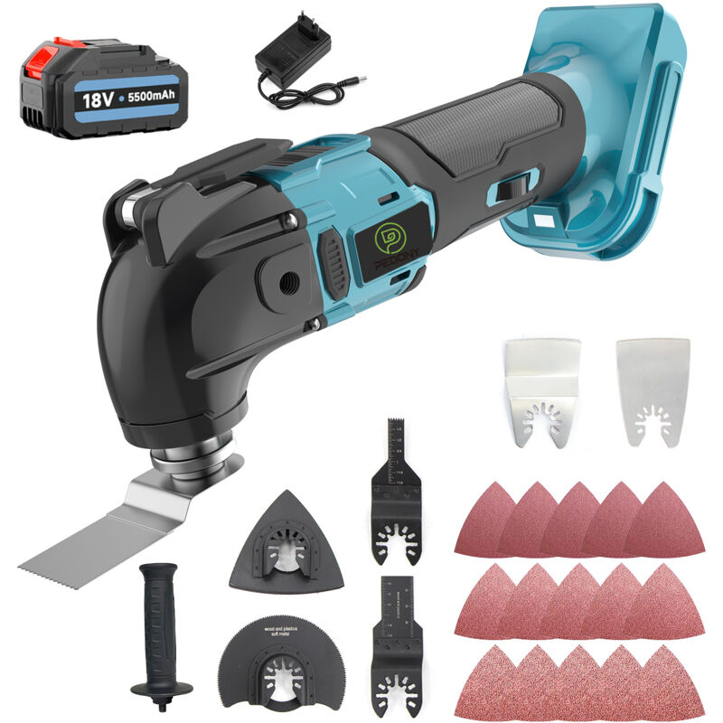 Outil multifonction,Oscillant sans cordon oscillant multi-outil, 6 vitesses, 22 pcs Lames, pour le retrait, le grattage, la coupe, 1x 5,5A batterie+
