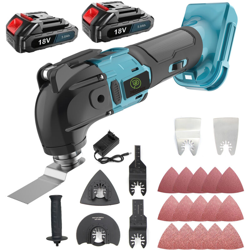 Outil multifonction,Oscillant sans cordon oscillant multi-outil, 6 vitesses, 22 pcs Lames, pour le retrait, le grattage, la coupe, 2x 3,0A batterie+