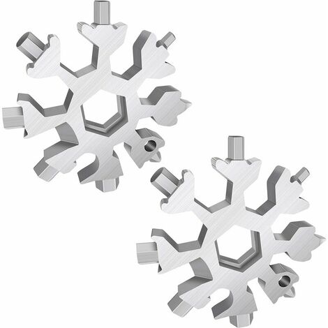 Outil multifonction　Outil Flocon Neige Outil multifonction en acier inoxydable 18-en-1,portatif Porte-clés Tournevis Ouvre Bouteille Outil Venez avec boîte-cadeau (Pack de 2, Argent)