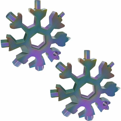 Outil multifonction　Outil Flocon Neige Outil multifonction en acier inoxydable 18-en-1,portatif Porte-clés Tournevis Ouvre Bouteille Outil Venez avec boîte-cadeau (Pack de 2, Couleur)