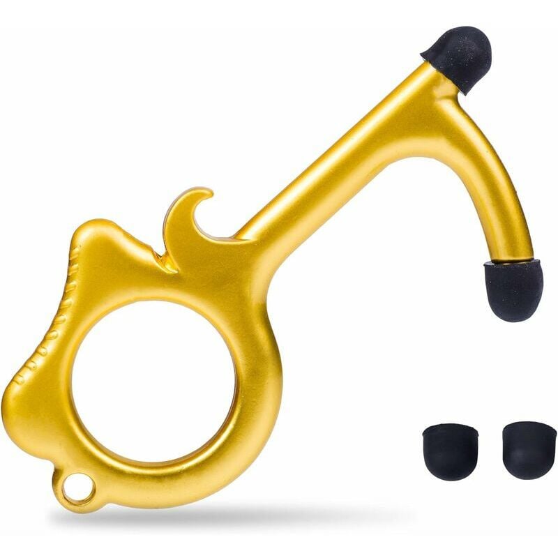 Outil multifonction Ouvre Porte Sans Contact Crochet Anti Virus Outil Porte Clef Sans Contact-Or muet Antibactérien Antivirus Cle Sans Contact Ouvre