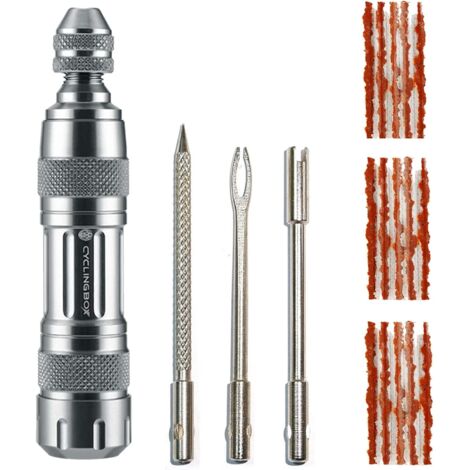 Outil Pneu Vélo - Kit de Réparation de Pneu de Vélo Tubeless Portable avec Fichier - Broche et Bandes de Caoutchouc Vulcanisé