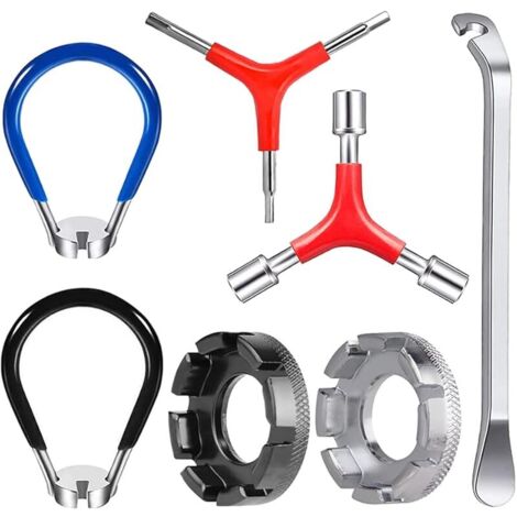 Outil pour Rayons de Vélo, 7 Pcs Universel Vélo Outils Levier Démonte avec Levier de Pneu Outil à Rayons clé à Rayons, Outils de Réparation Roue à Rayons de Vélo Kit Levier de Pneus