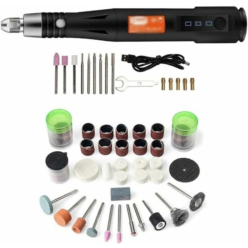 Outil Rotatif Sans Fil, 105PCS 5V Kit Mini Perceuse à 3 VitessesEnsemble d'Outils Rotatifs avec Eclairage led