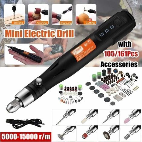 Outil Rotatif Sans Fil, 105PCS 5V Kit Mini Perceuse à 3 VitessesEnsemble d'Outils Rotatifs avec Eclairage LED