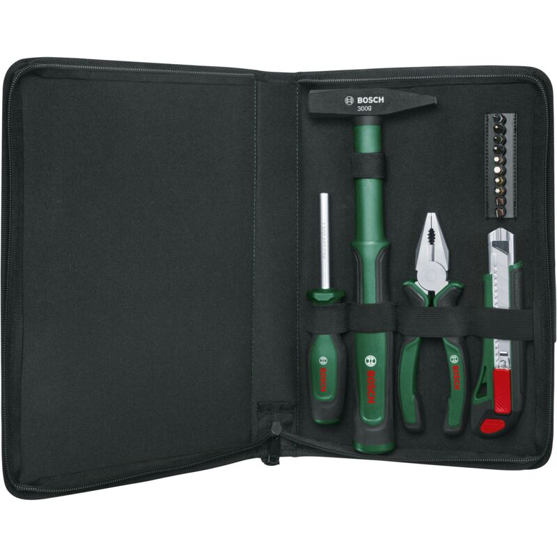 Bosch - Outils à main Easy Starter (pince combinée, tournevis, cutter, marteau, 10 embouts, ensemble de 14 pièces)
