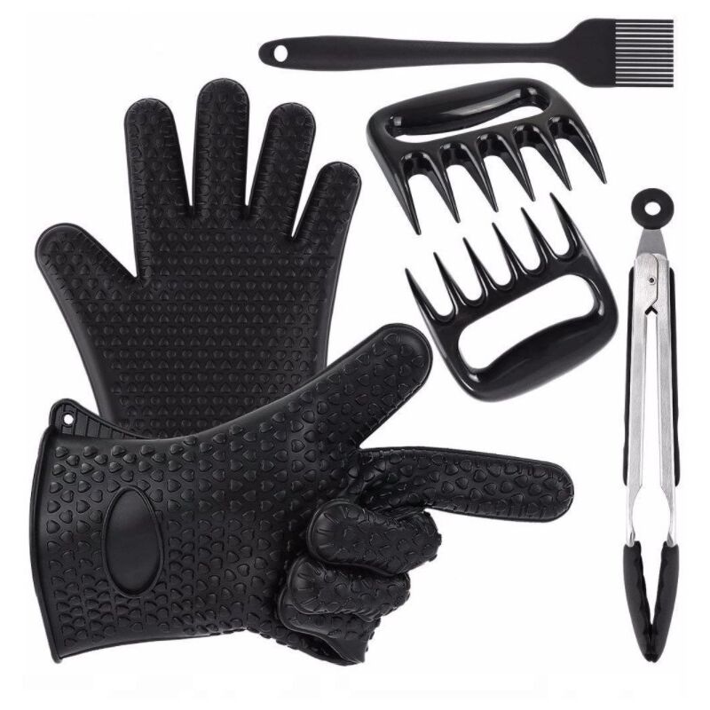 Outils de barbecue Ensemble d'outils de barbecue Ustensiles de barbecue en acier inoxydable et en silicone, noir