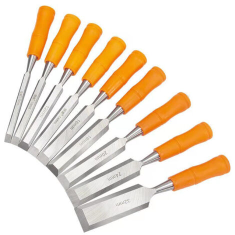 Outils de charpentier ciseau à bois poignée orange acier à haute teneur en carbone 6-32 ciseau à bois anti-choc ciseau plat ensemble de ciseaux à bois fendus