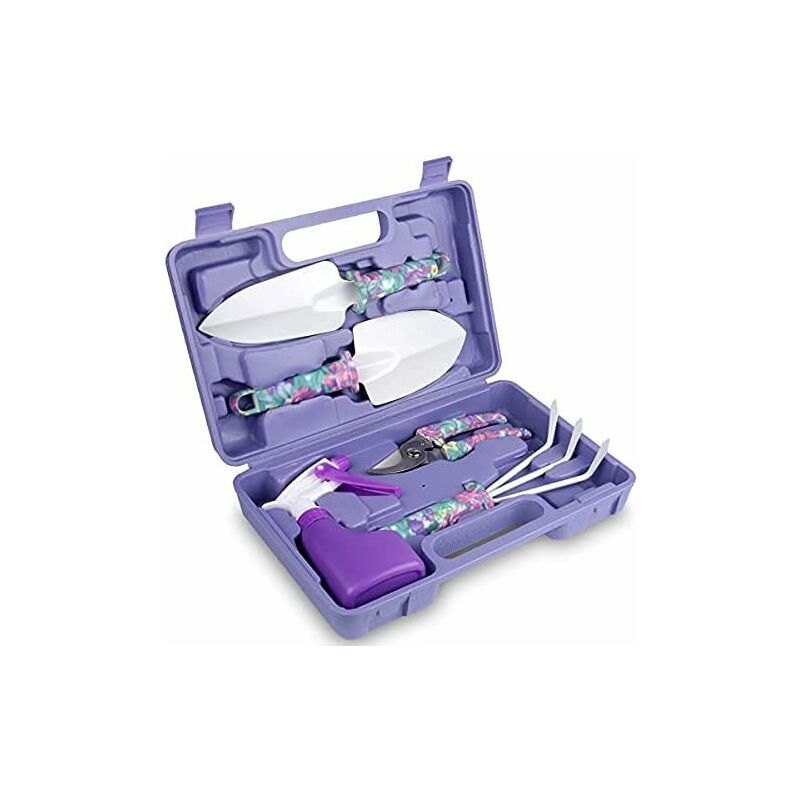 SNQ - Outils de Jardin, 5-en-1 Outils de Jardinage pour Femme avec étui de Transport, Travaux de Jardinage Robustes avec Poignée Ergonomique, Cadeau