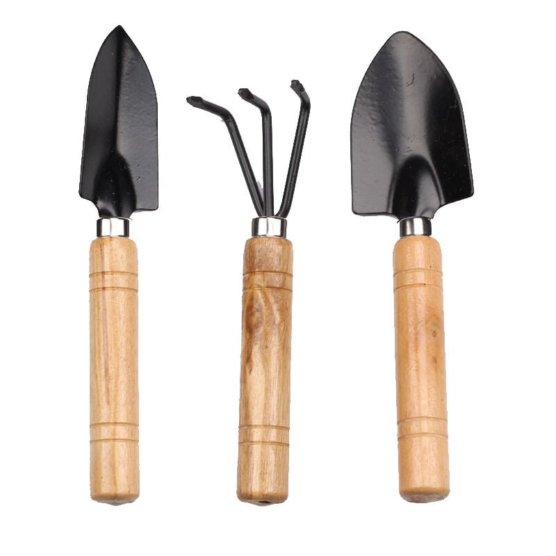 Fei Yu - Outils de jardin manche en bois épais râteau à trois dents pelle pointue grand ensemble de trois pièces de jardinage noir mini ensemble de