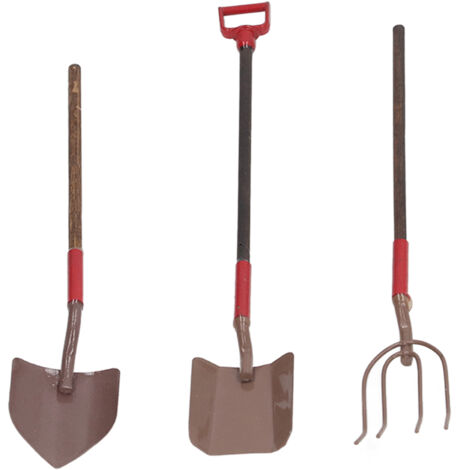 Outils de Jardin Miniatures 1:12 pour Maison de Poupée, 3 Pièces Accessoires de Jardinage Paysager Marron