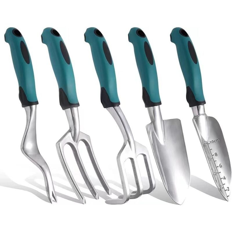 Tonchean - Outils de jardin, pelle de jardin, sécateur, outil de jardin multifonctionnel Portable, ensemble de 5 pièces, bleu