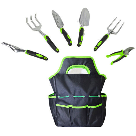 Outils de Jardinage 6 Pièces Ensemble de Jardinage Inoxydable Kit Jardinage Outillage de Jardin avec Fourche,Sarcloir,Sécateurs, Griffe,Pelle à Terreau,Pelle Jardinage,Sac de Rangement GROOFOO
