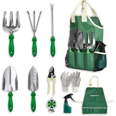 Outils de Jardinage, Ensemble 11 Pièces Outillage de Jardin, Toile Réglable Tablier Sac Fourre-Tout-Cadeaux de Jardinage pour Femmes