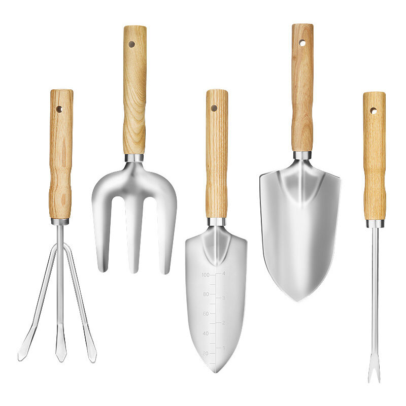 Shining House - Outils de Jardinage, Ensemble d'outils de Jardin, 5pcs Garden Tool Set, Outils de Jardin Manche en Bois pour Jardin Plantes Intérieur