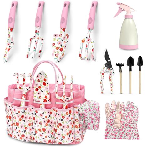 Outils de Jardinage, Set Outillage de Jardin 11 pièces, Nouveau Set Complet kit Jardinage imprimés avec Sac d'outils de Jardin stylé, Cadeaux de Jardinage pour Femmes et Hommes