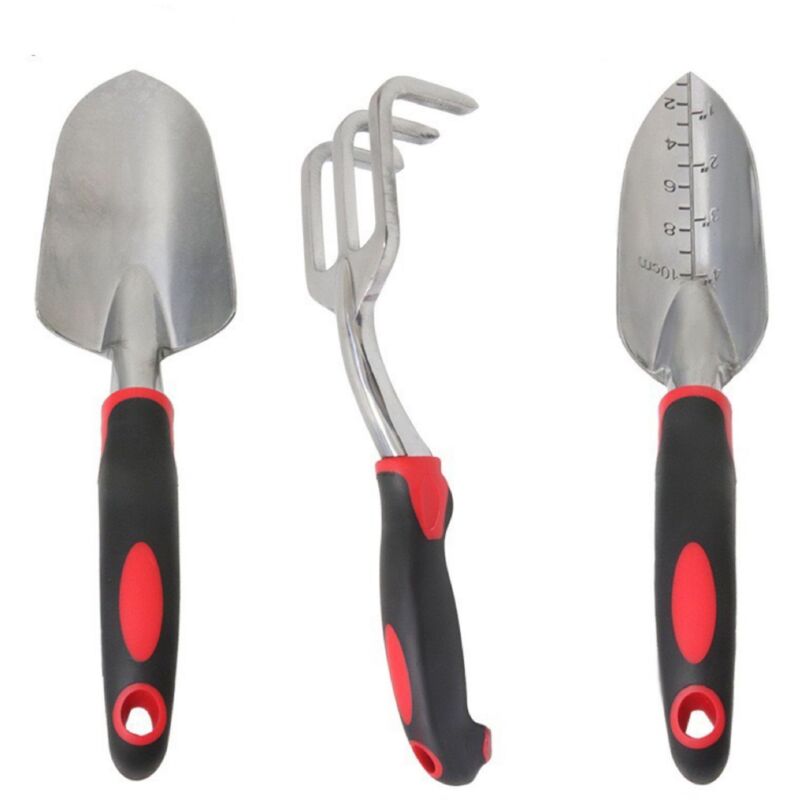 Outils de Jardinage, Trois pièces d'Outils de Jardinage Lourds moulés en Aluminium avec Une poignée antidérapante caoutchoutée, des Outils à Main de