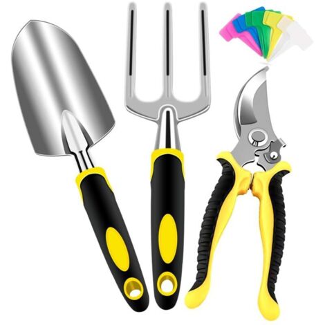 Outils de Jardinage,3 Pièces Kit Outils Jardinage Adulte en Aluminium Antirouille,Outils de Jardin avec Sécateur,Fourchette,Transplanteur