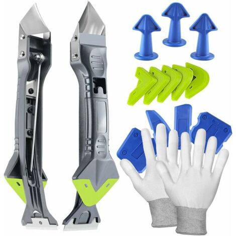 Outils de l'enlève joint 5 en 1(acier inoxydable) grattoir, kit de Lisseur de joints Silicone grattoir à coulis avec grattoir d’angle, Joint Calfeutrage Outils