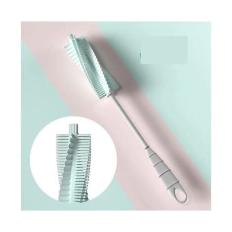 Outils de nettoyage Silicone Long manche 360 ​​​​degrés rotatif nettoyage tasse brosse couleur boîte 2 pièces (bleu clair)