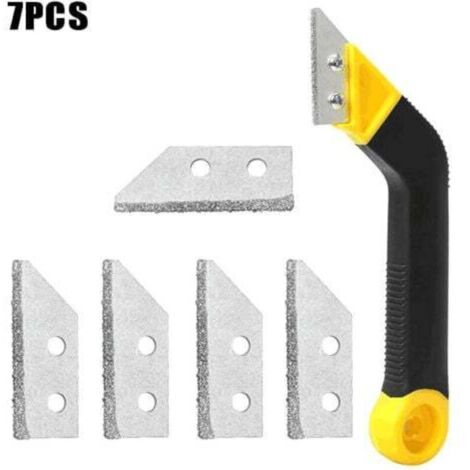 Outils de Retrait de la Mortier, Grattoir pour Carrelage, Lot de 1 Grattoir à Coulis, Scie Coudée avec 6 Lames de Rechange pour le Nettoyage de Salle de Bain