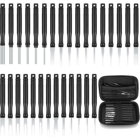Outils de Retrait de Terminal pour Câble de Voiture, 30 Pcs Outil de Déverrouillage de Voiture, Outils de Extracteur de Cosses, Kit de Démontage d'Extracteur de Cosses Connecteur Pin Extracteur Kit