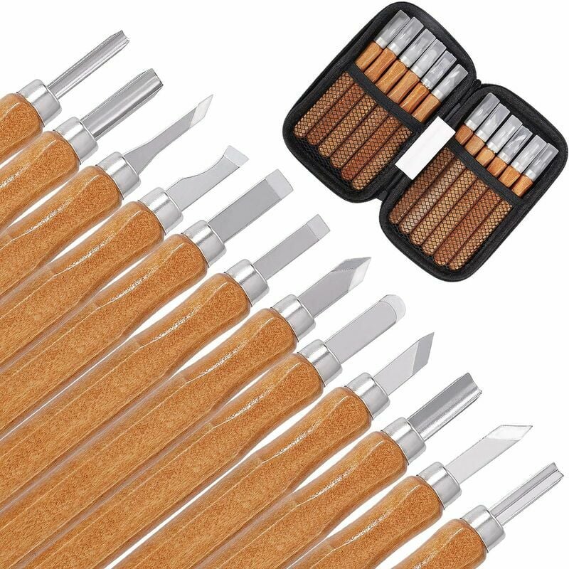 Ensemble de couteaux à découper en liège 12 pièces couteau à découper imitation acajou ensemble de sculpture sur bois ensemble de couteaux à découper