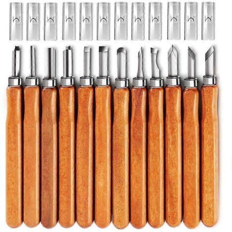 Outils de sculpture sur bois, kit de 12 couteaux à sculpter en acier au carbone SK5 pour débutants et professionnels