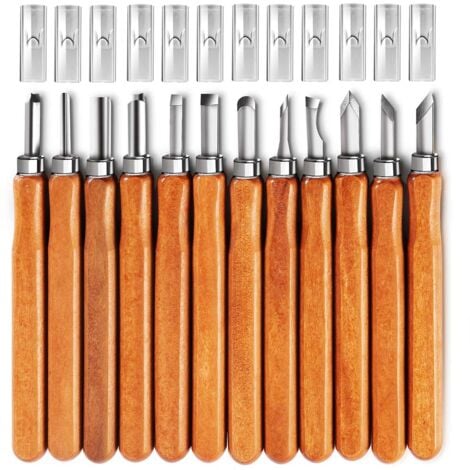 READCLY Outils de sculpture sur bois, kit de 12 couteaux de sculpture en acier au carbone SK5 pour débutants et professions libérales