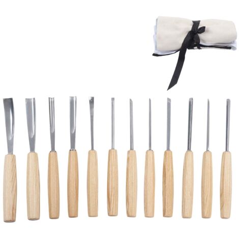 Outils de sculpture sur bois, manche en bois, jeu de ciseaux en acier pour bricolage, gravure sur bois 12 pièces