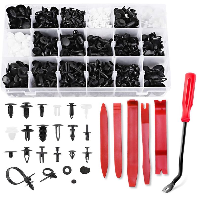 Outils de voiture - 706 pièces - Clips de fixation universels pour revêtement de porte - Clips en plastique avec outils de démontage - Coussin éponge