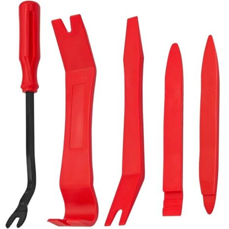 Outils Démontage Garniture, 5 pièces Panneau de Voiture Audio Video Dashboard Demontage Kits, Outil pour Garnitures de Suppression de Bord Porte Auto, Accessoires Pry Autoradio Tableau (Rouge)