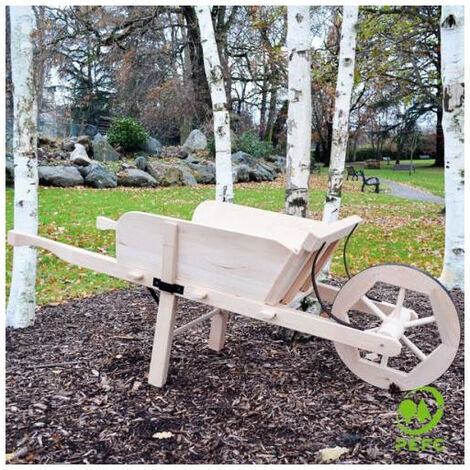 Outils Et Nature – Brouette de jardin en bois 150 cm – Charge maximale 150 kg – Roue en bois cerclée métal – Côtés amovibles pour charges encombrantes