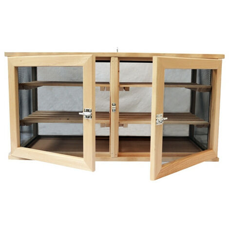 Outils Et Nature – Garde-manger double porte en bois de hêtre 42x85x38 cm – 4 clayettes amovibles – Résistant à la rouille – Pour conservation aliments