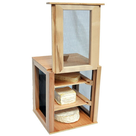 Outils Et Nature – Garde-manger fromager grillagé en hêtre 3 étages – Dimensions 24x20x20 cm – Porte à guillotine – Pour conservation aliments