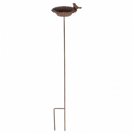 Outils Et Nature – Mangeoire ou bain pour oiseaux à planter – En fonte – Hauteur 76.5 cm – Couleur rouille – Accessoire décoratif extérieur
