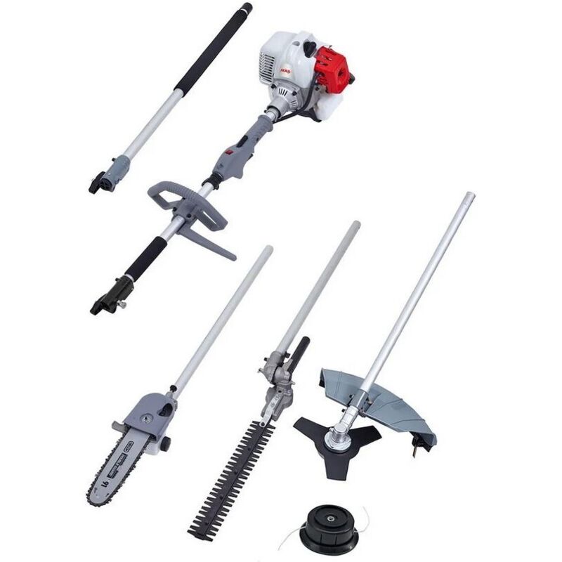 IKRA Outils de Jardin Multifonction Thermique 4 en 1 Taille haie + &Eacute;lagueuse + D&eacute;broussailleuse (lame et bobine) 