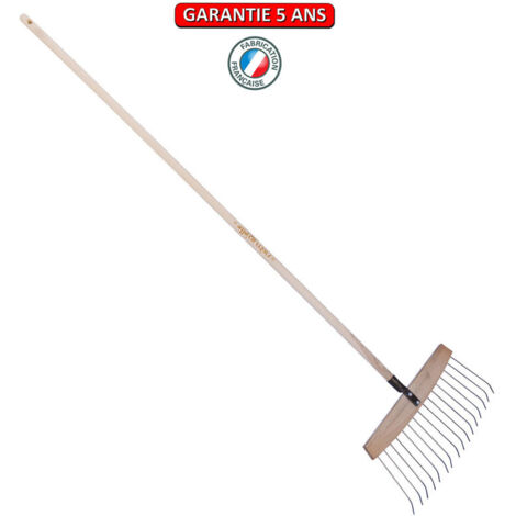 OUTILS PERRIN Balai à feuilles et gazon bois/acier 16 dents, manche 165cm - Miel