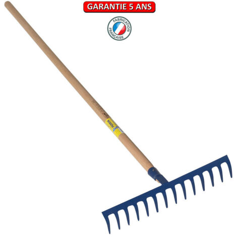 OUTILS PERRIN Râteau forgé 14 dents courbes manche bois 1,50 m, outil trempé haute résistance, jardin