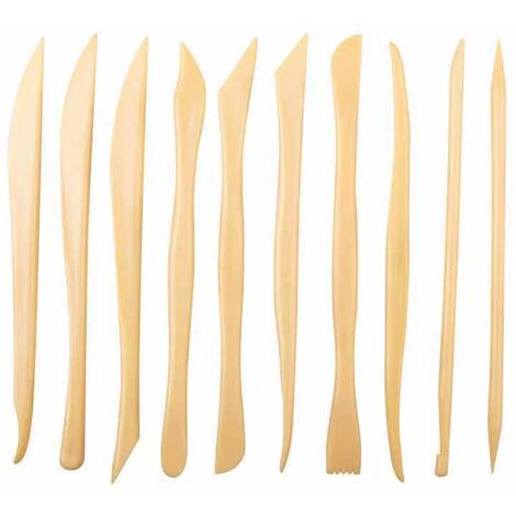 Outils Sculpture Argile en Bois (10 Pièces) - 14,4-16 cm - Outils Argile pour Céramique/Polymère - Outils Poterie à Deux Extrémités pour Creuser, Façonner, Gaufrer, Sculpter, Lisser
