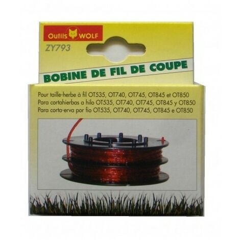 Outils Wolf – ZY793 – Bobine de fil nylon pour coupe-bordure 2.0mm – Compatible OT845 et OT850 – Résistance accrue pour surfaces difficiles
