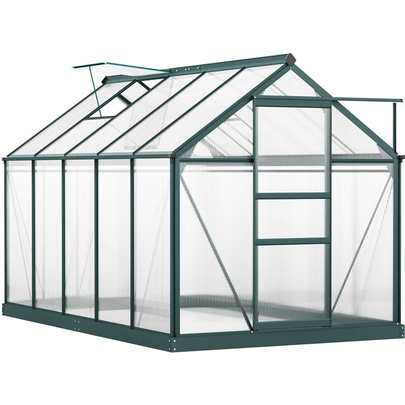 Outsunny - Clear Polycarbonate Greenhouse Large Walk-In Green House Garden Plants Grow Galvanized Base Aluminium Frame w/ Slide Door (6 x 10ft)