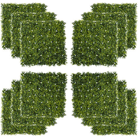 Outsunny 12PCS 50cm x 50cm Artificial Boxwood Panel Milan Grass with Flowers