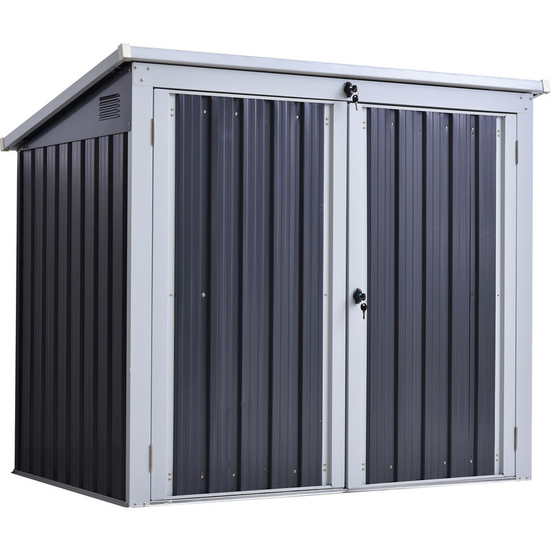 Outsunny - 158x100cm Outdoor Steel 2-Bin Storage Shed w/ Lid Double Door Garden
