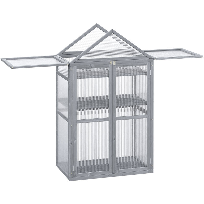 1.5x2.6ft Wood Cold Frame Greenhouse Indoor Outdoor Plant Growth Grey - Outsunny