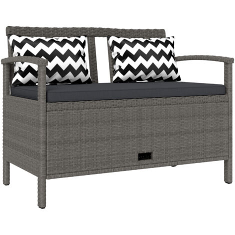 Outsunny 160L Rattan Garden Storage Bench, Cushioned Outdoor Bench, Grey