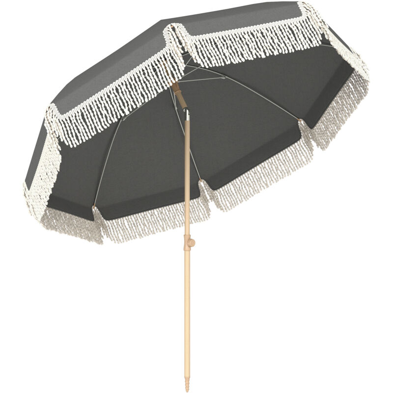 Outsunny 1.7 m Beach Umbrella, Adjustable Height Portable Parasol, Grey